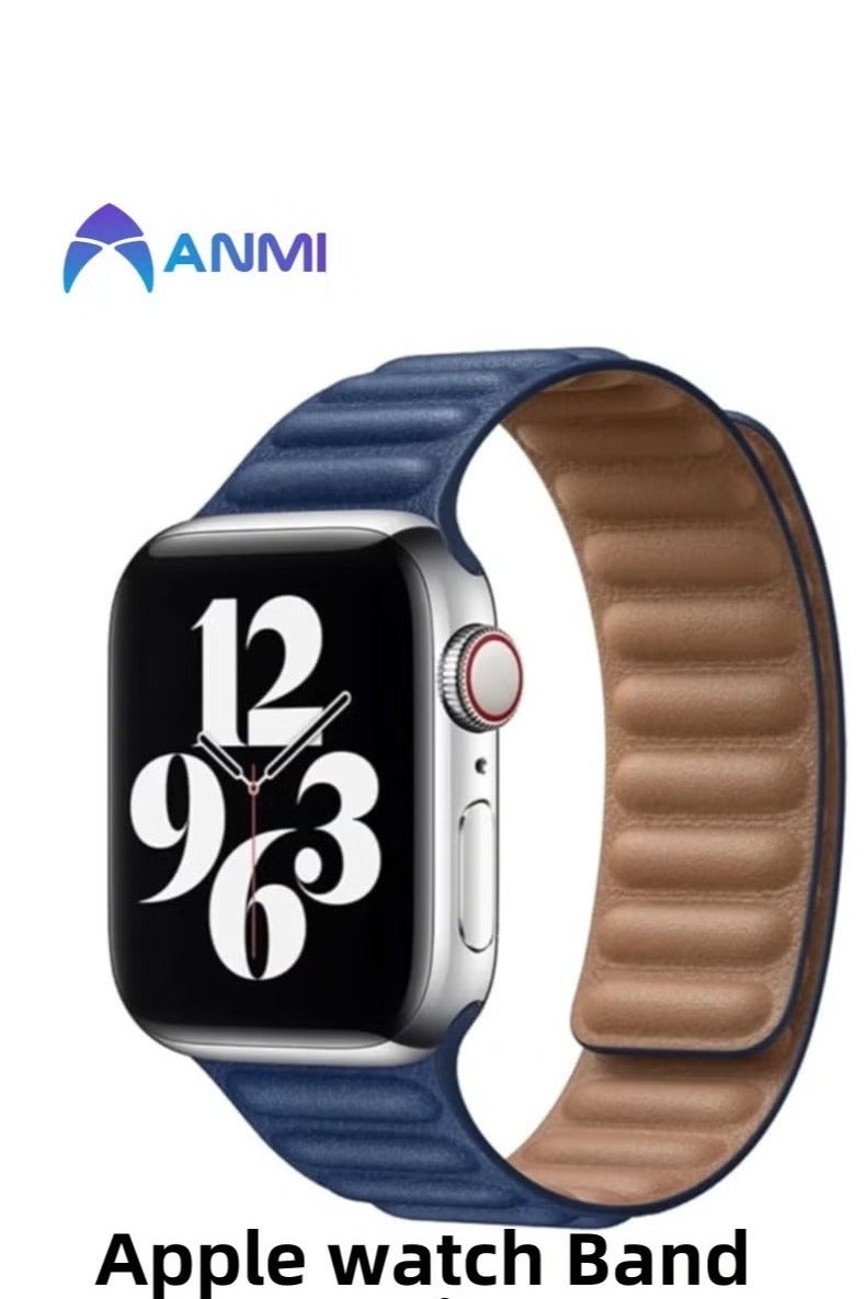 Anmi Anmi Leather Magnetic loop Strap Compatible with Apple watch Series Ultra 2 | 9 | 8 Ultra | 8 | 7 | 6 | 5 | 4 | 3 | SE, strap for iWatch Apple Watch Band 42mm 44mm 45mm 49mm (Blue)