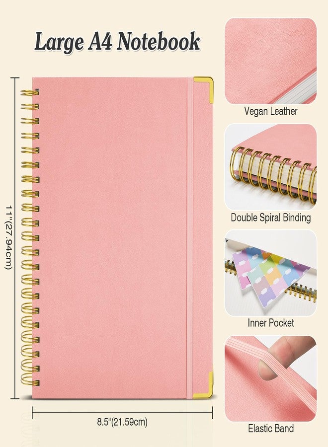 OMEYA Notizblock, Notizbuch A4 Liniert, Notizbücher mit 300 Nummerierten Seiten, 100GSM Dickes Notizheft, Hardcover Leder spiralbindung Journal für Frauen und Männer, Großes Notizbuch für Arbeit Büro Schule - Image 5