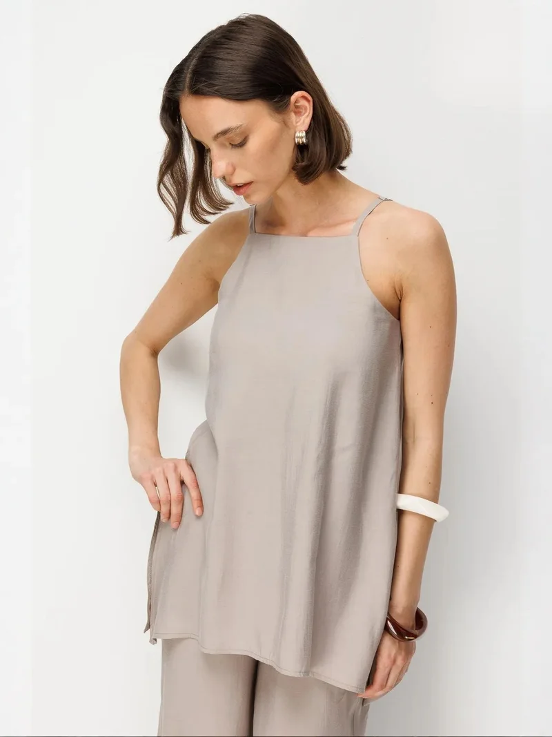 Mixray Stone Natural MIXRAY Wide-Leg Halter Jumpsuit for Women | Best Price UAE