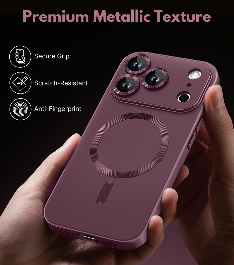HJHStar Magnetic Case for iPhone 17 Pro - MagSafe Compatible, Military-Grade Drop Protection Bumper with Camera Lens Protector, Slim Shockproof Phone Cover for Women, Matte Metallic Burgundy - Image 3