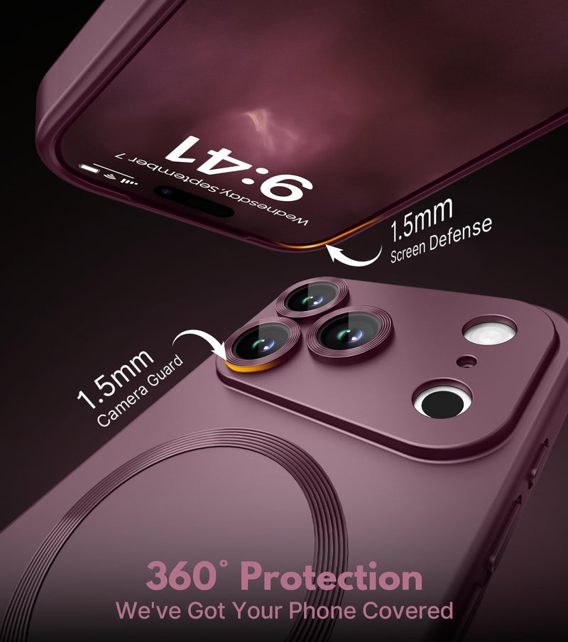 HJHStar Magnetic Case for iPhone 17 Pro - MagSafe Compatible, Military-Grade Drop Protection Bumper with Camera Lens Protector, Slim Shockproof Phone Cover for Women, Matte Metallic Burgundy - Image 2