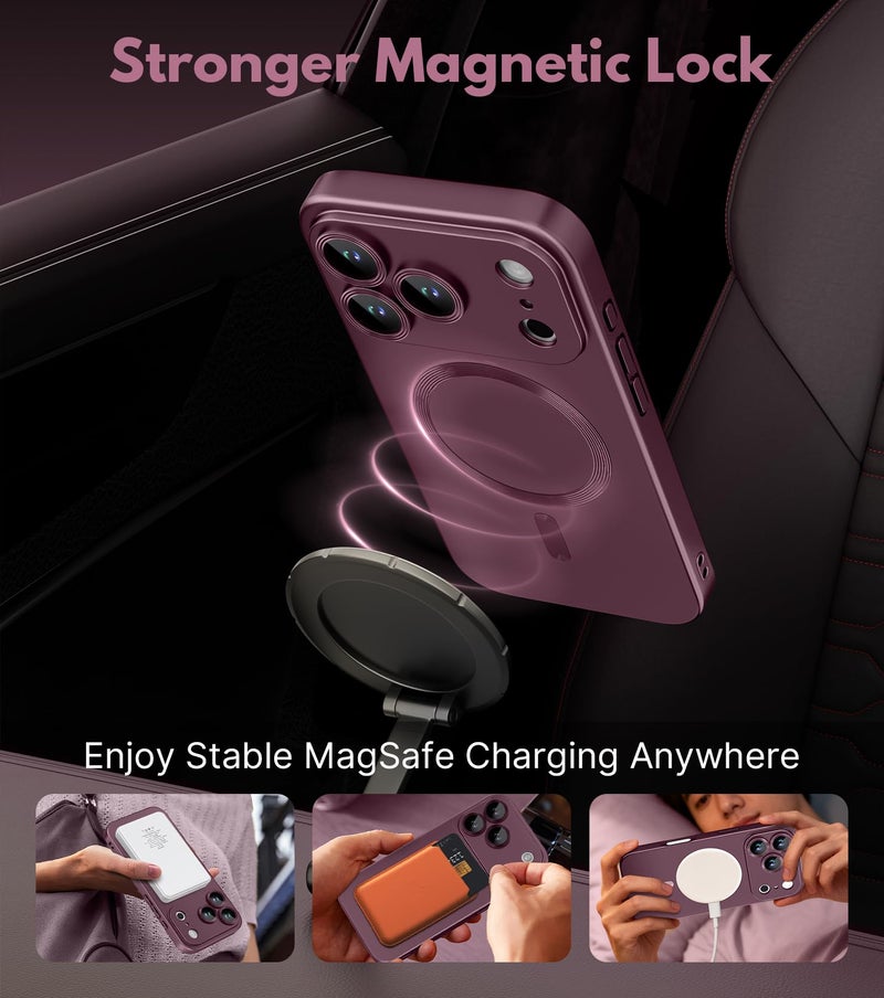 HJHStar Magnetic Case for iPhone 17 Pro - MagSafe Compatible, Military-Grade Drop Protection Bumper with Camera Lens Protector, Slim Shockproof Phone Cover for Women, Matte Metallic Burgundy - Image 4