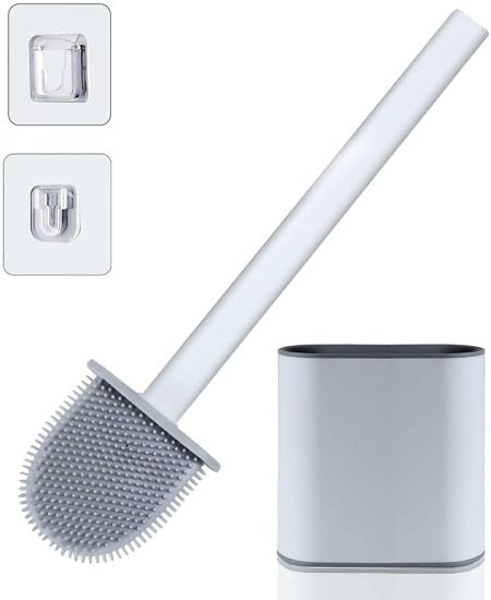 ODMART Silicone Toilet Brush with Slim Holder - Soft Bristle Bathroom Toilet Cleaner | Flexible Silicone Head Reaches Toilet Corners | Hygienic Stand for Compact Storage (Multicolor) - Image 2