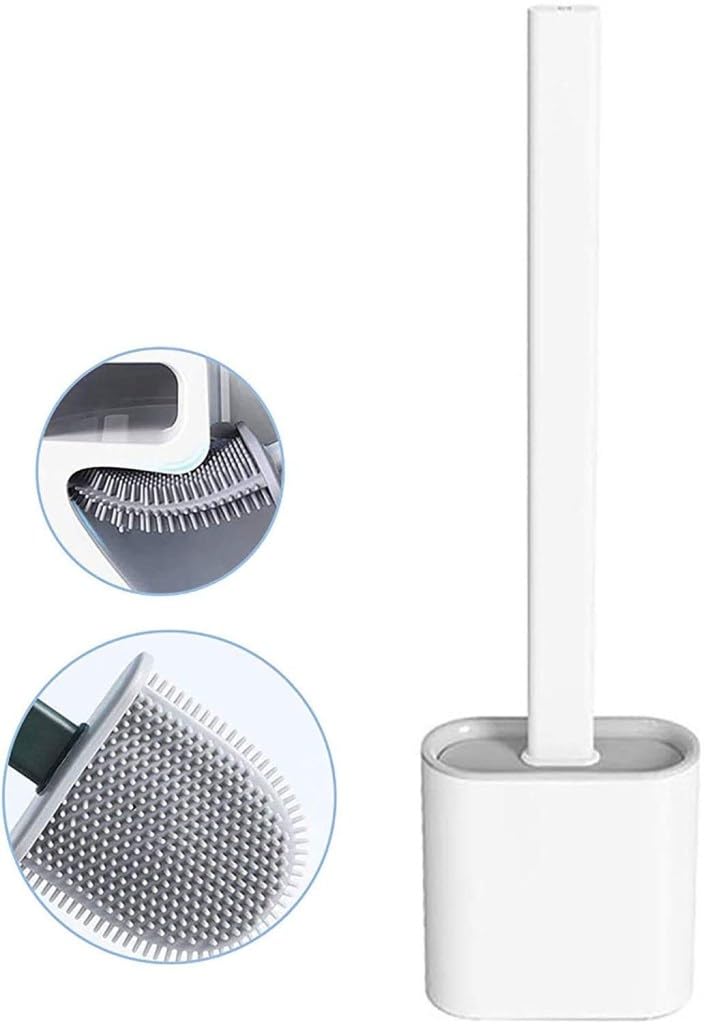 ODMART Silicone Toilet Brush with Slim Holder - Soft Bristle Bathroom Toilet Cleaner | Flexible Silicone Head Reaches Toilet Corners | Hygienic Stand for Compact Storage (Multicolor) - Image 3