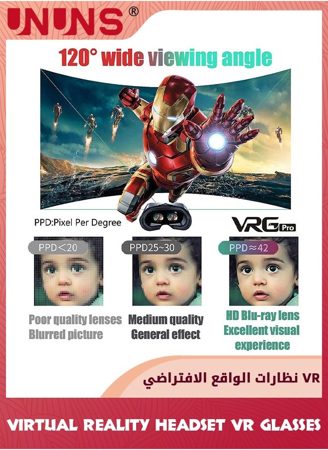 UNUNS VR Headsets,Virtual Reality Headsets,3D Glasses VR Goggles For TV Movies Video Games,Stereo VR Headphones Helmets Compatible With iPhone/Android 5"-7" Screen,VR Headsets For Kids Adults,Black  - Image 3