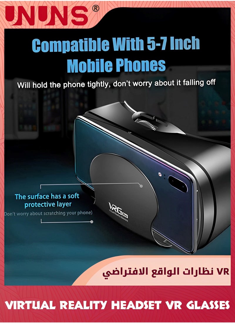 UNUNS VR Headsets,Virtual Reality Headsets,3D Glasses VR Goggles For TV Movies Video Games,Stereo VR Headphones Helmets Compatible With iPhone/Android 5"-7" Screen,VR Headsets For Kids Adults,Black  - Image 2
