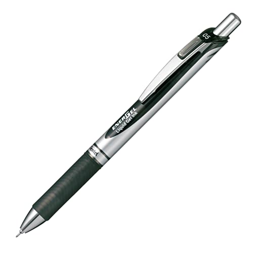 Pentel Energel Knock Ballpoint Pen, 0.5mm Needle Tip, Black Ink, Silver Body with Black Accent (BLN75Z-A) - Image 1