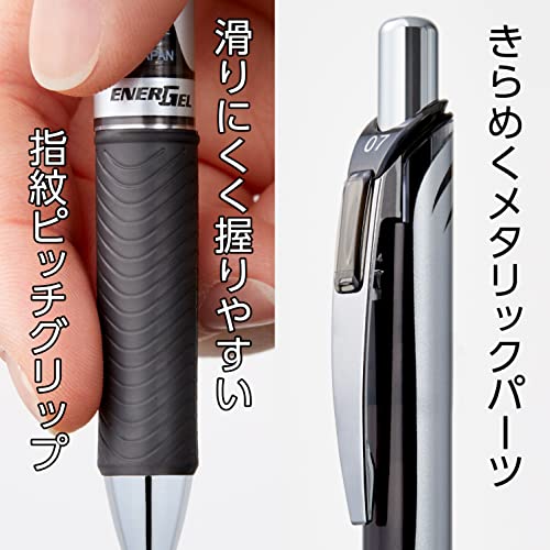 Pentel Energel Knock Ballpoint Pen, 0.5mm Needle Tip, Black Ink, Silver Body with Black Accent (BLN75Z-A) - Image 5