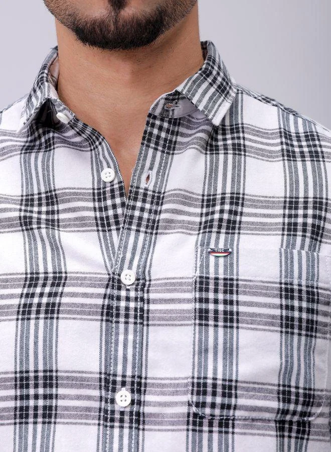 شركة المرآب الهندية Men Slim Fit Checkered Full Sleeves Cutaway Collar Casual Shirt
