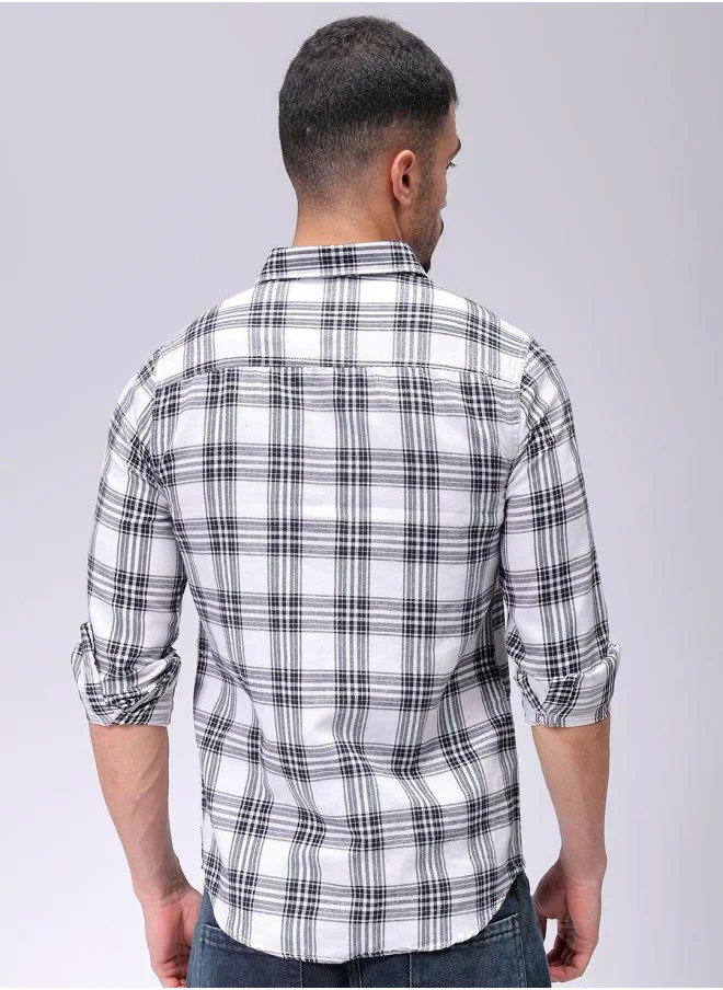 شركة المرآب الهندية Men Slim Fit Checkered Full Sleeves Cutaway Collar Casual Shirt