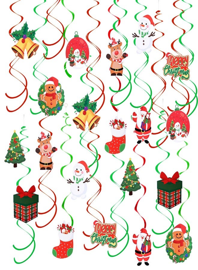 Sucrain Christmas Hanging Foil Swirl Decorations Set Holiday Hanging Swirls Ceiling Decorations Santa Snowman Elk Sign Holiday Christmas Party Supplies - Image 1