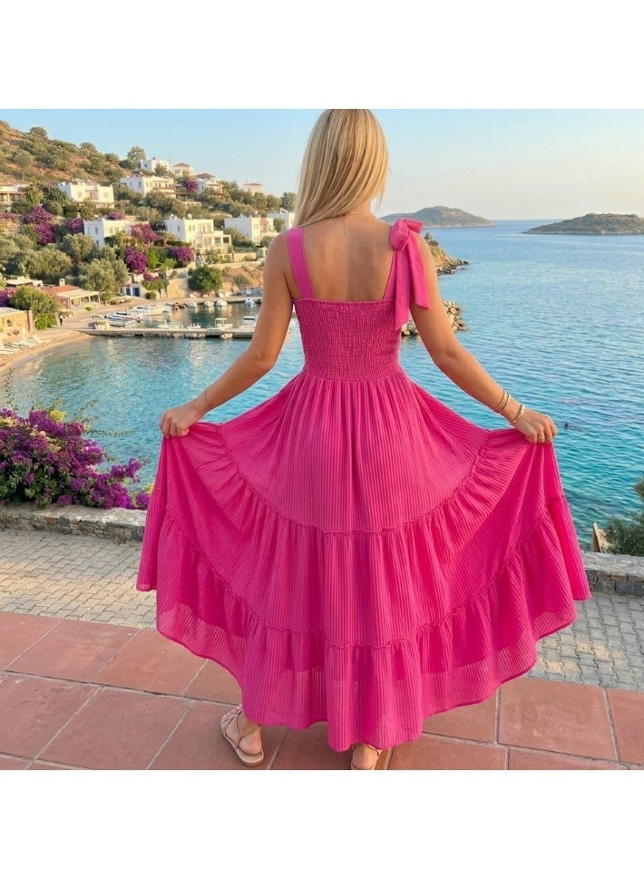 فستان فوشيا طويل يجمع بين الرقة والجاذبية ليمنحكِ إطلالة ساحرة ومريحة في  تصميم فريد - Image 2