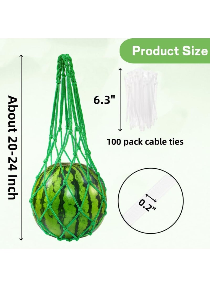 Barakah Melon Hammock Net, Heavy Duty Trellis Support Bag for Watermelon Pumpkin Cantaloupe, Durable Hanging Fruit Cradle with 100 Cable Zip Ties, Protects Fruits from Falling and Rots, 16 Pieces - Image 2