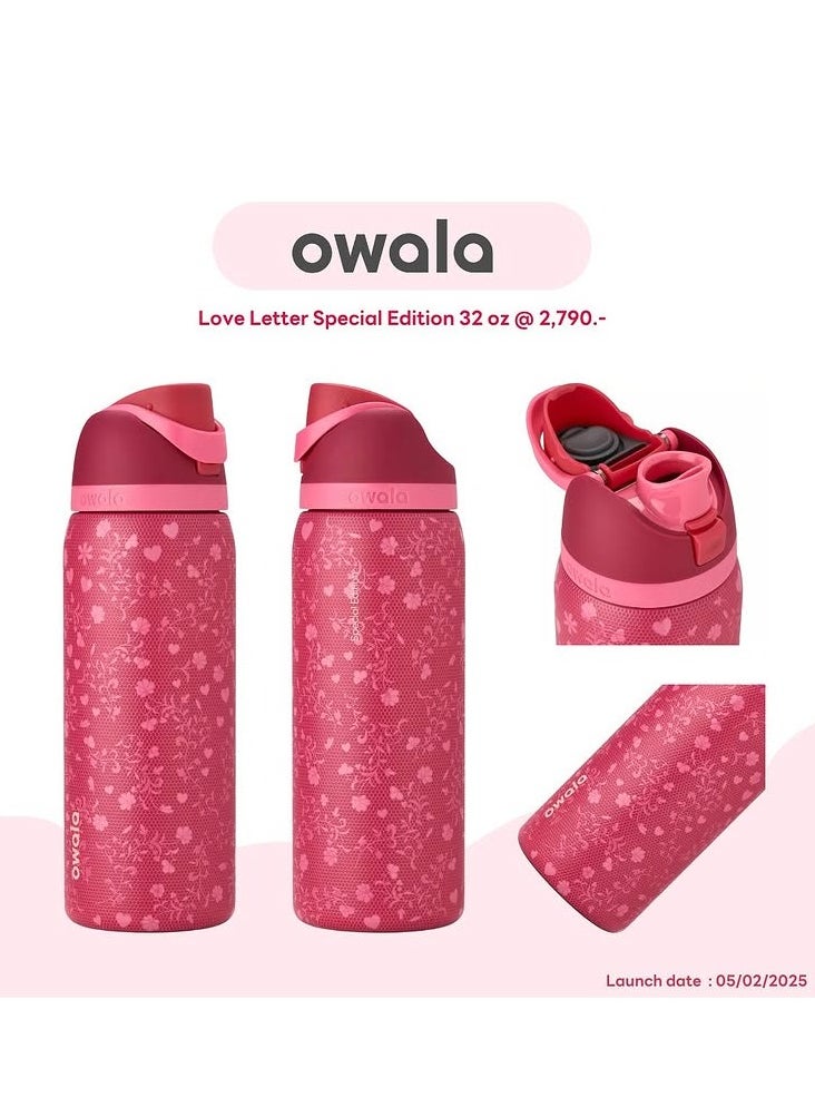 Owala Freesip Insulated Stainless Steel Water Bottle With Straw For Sports And Travel, Bpa-Free,Freesip Insulated Stainless Steel Water Bottle With Straw For Sports And Travel, Bpa-Free, Love letter 32OZ  - Image 3