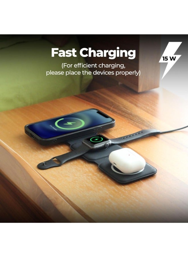Digitplus 3 in 1 Charging Station Wireless Foldable Travel Charger for Multiple Devices, Magnetic and Compatible for iPhone 15/14/13/12/Pro/Max, i Watch, Ear Pods 3/2/Pro (with Adapter) - Image 2