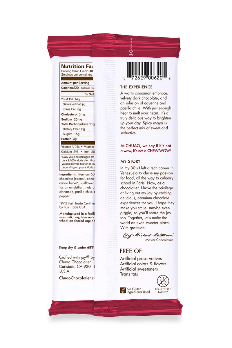 Chuao Chocolatier Spicy Maya Dark Chocolate Bars | Gourmet Cinnamon Cayenne Artisan No Preservatives | For Gift Baskets, Christmas, Valentines Day, Gifts for Women, Men, Birthday, Thank You, Care Package | 3 Pack - Image 3
