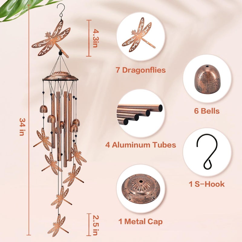 Dragonfly Wind Chimes Outdoor Dragonfly Gifts for Women/Men/Mom/Grandma/Wife Birthday Gifts Memorial Gift Metal WindChimes for Outside/Indoors, Home, Lawn, Porch, Patio, Garden Decor, Yard Decorations - Image 5