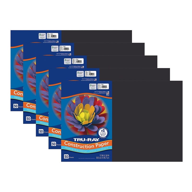 TruRay Construction Paper Black 12 x 18 50 Sheets Per Pack 5 Packs - Image 2