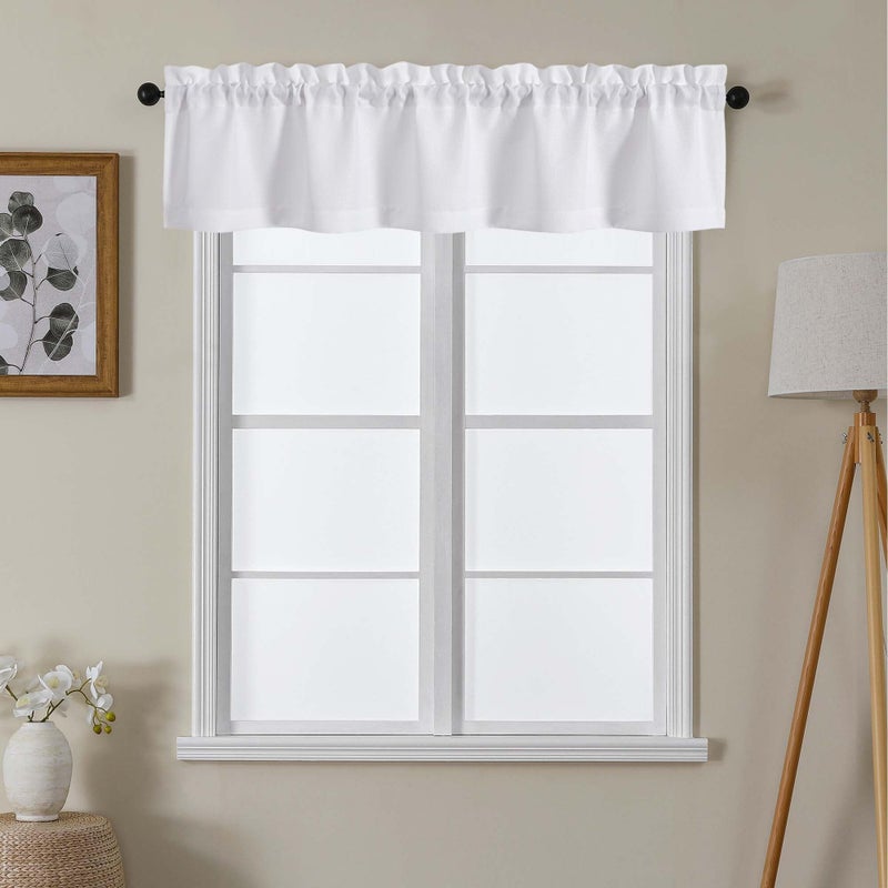 Lecloud White Valance for Window Curtains 12 Inch Length, Light Filtering Modern Small Kitchen Curtain, Short Burlap Farmhouse Drapes with Rods Pocket for Cafe Bedroom Camper Cabinet, 60" W x 12" L - Image 1