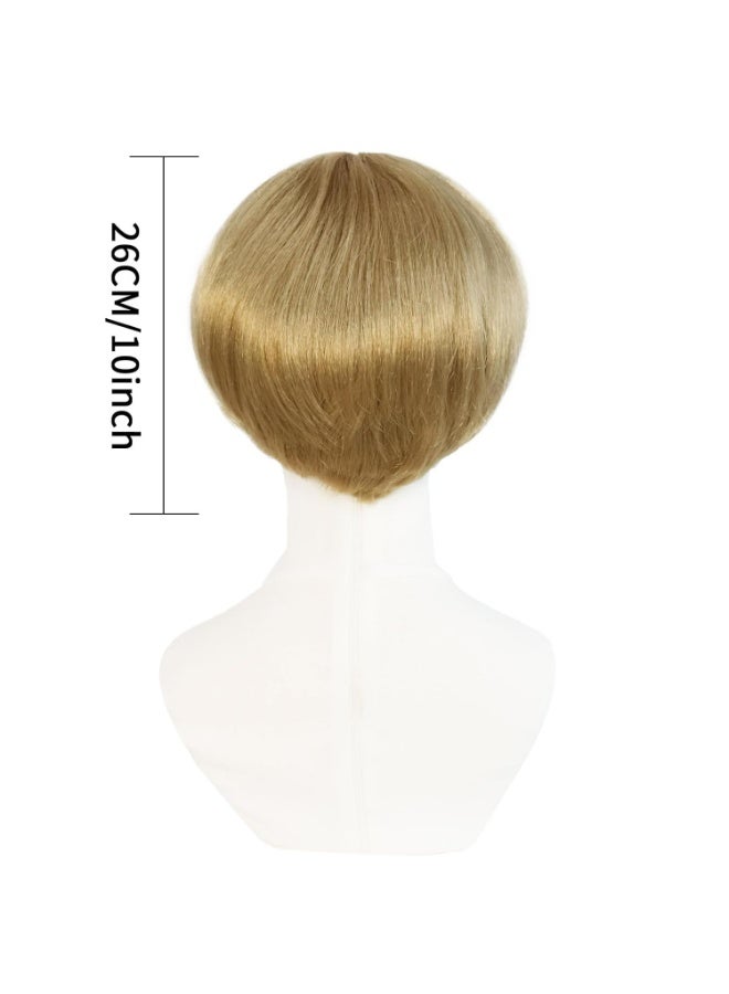 COCKEY Short Blonde Bob Wig with Bangs Mushroom Wigs for Men Women 60s 70s Bowl Cut Wigs Men Blond Bob for Cosplay Funny Wig for Party Outfit Anime for Halloween Costume+Hair Cap - Image 4