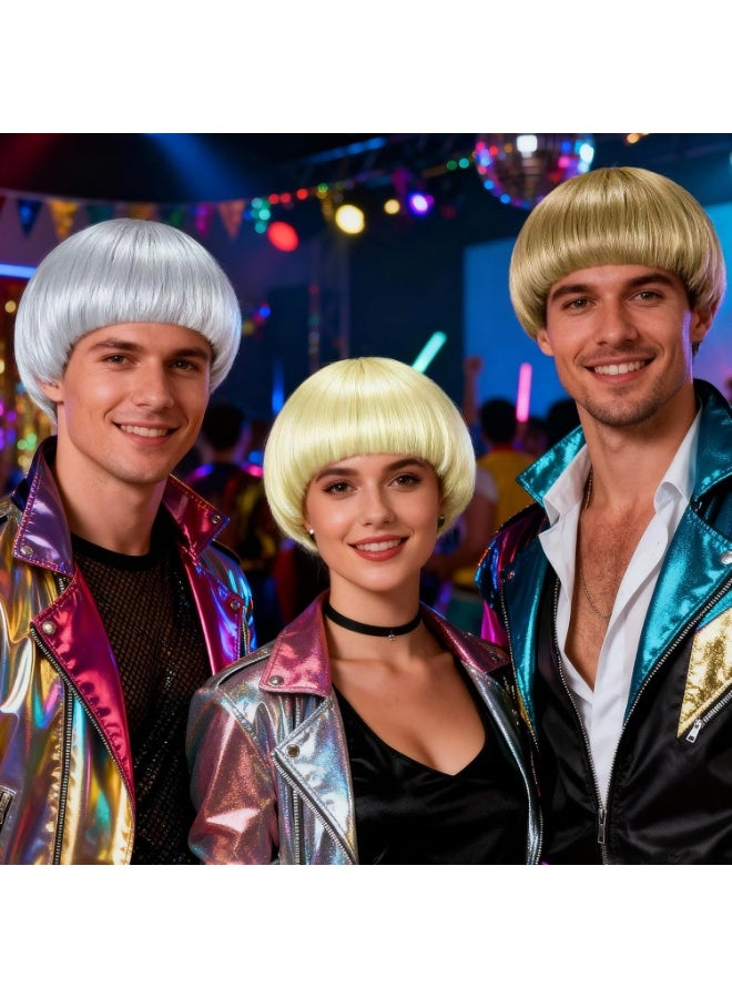 COCKEY Short Blonde Bob Wig with Bangs Mushroom Wigs for Men Women 60s 70s Bowl Cut Wigs Men Blond Bob for Cosplay Funny Wig for Party Outfit Anime for Halloween Costume+Hair Cap - Image 5