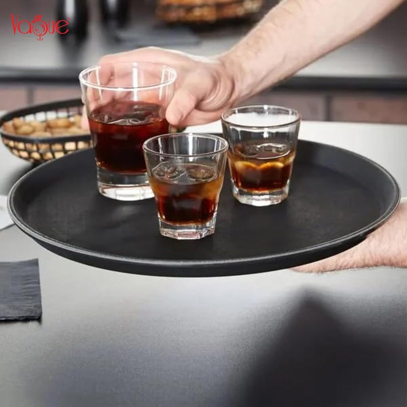 Vague Round Shape Non Slip Plastic Tray with Rubber, 28 cm Size, Black - Image 4