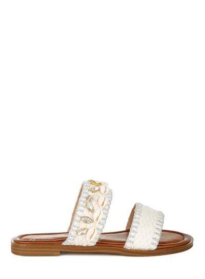 London Rag Shell &amp; Diamante Slip On Sandals in White