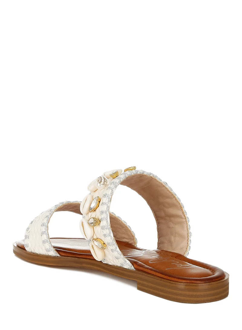 London Rag Shell &amp; Diamante Slip On Sandals in White