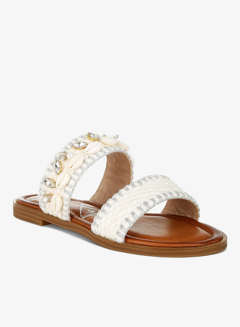 لندن راج صندل سهل الارتداء من الصدف والماس باللون الأبيض
