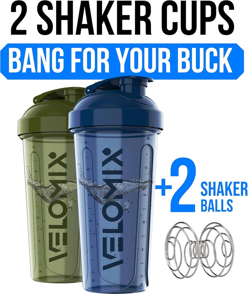 VELOMIX -2 Pack- 28 oz Protein Shaker Bottles for Protein Mixes - 2x Wire Whisk | Leak Proof Shaker Cups for Protein Shakes | Protein Shaker Bottle Pack | Shakers for Protein Shakes-Green&Blue - Image 2