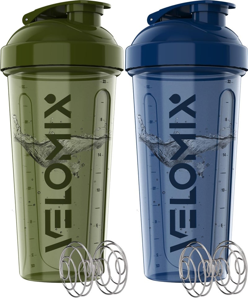 VELOMIX -2 Pack- 28 oz Protein Shaker Bottles for Protein Mixes - 2x Wire Whisk | Leak Proof Shaker Cups for Protein Shakes | Protein Shaker Bottle Pack | Shakers for Protein Shakes-Green&Blue - Image 1