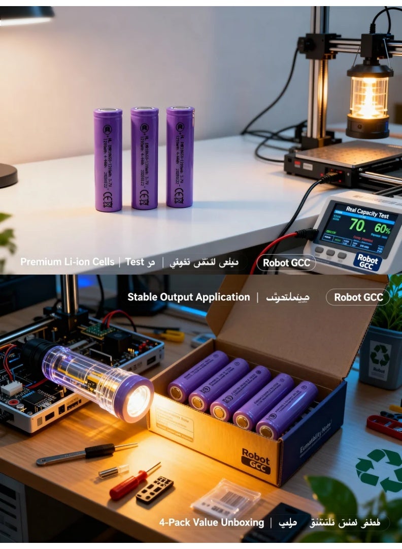 robotgcc Rechargeable 18650 Flat Top Li-ion Battery 3.7 V 1200 mAh | Reliable Lithium Power for Arduino Boards, RC Cars, STEM Kits & Smart DIY Devices (2 Pack) - Image 4