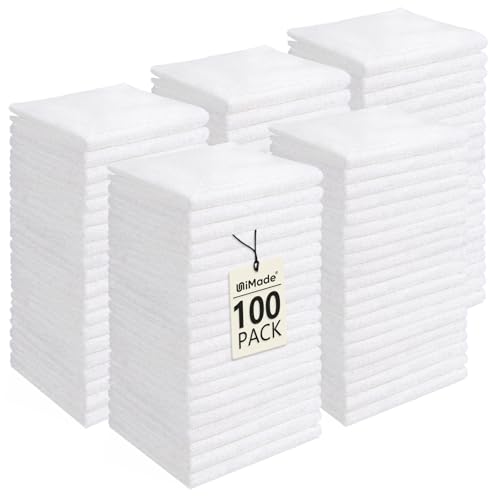 UNIMADE Washcloths Bulk - 100 Pack - Face Towels (12" x 12"), Highly Soft Wash Cloths and Hand Towels, Fast Drying Multi-Purpose Microfiber Cleansing Cloths for Bathroom, Hotel, Spa, and Salon - White - Image 1
