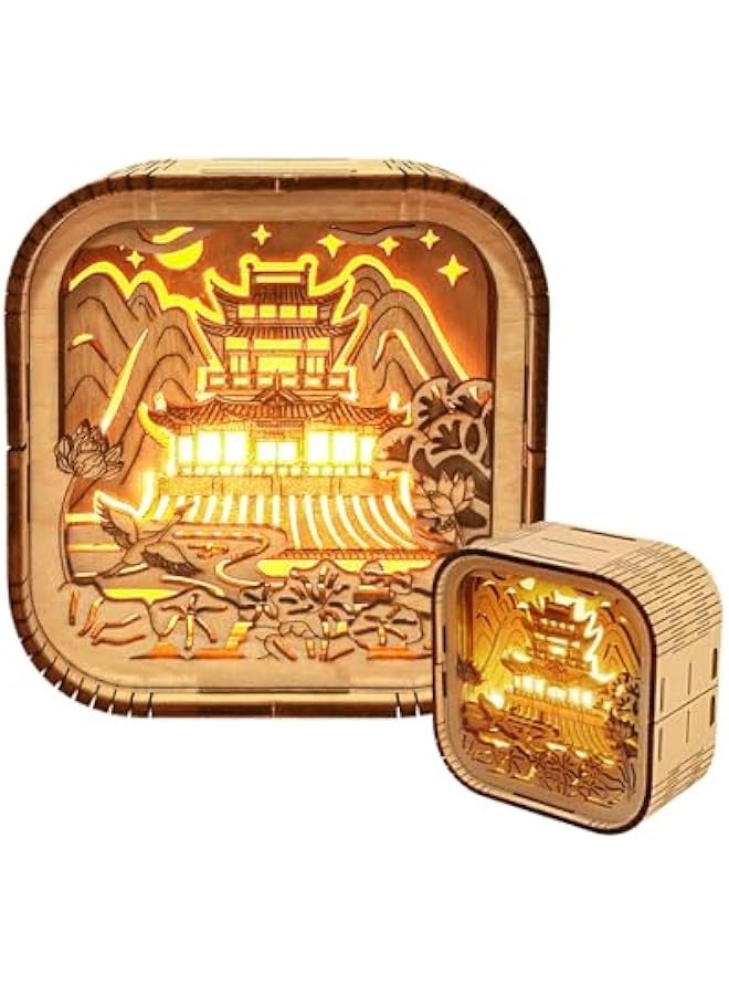 جيني احجية خشبية ثلاثية الابعاد للبالغين والاطفال، 3 اوضاع اضاءة LED، لعبة للاطفال تصنعها بنفسك، هدايا ذات مغزى للاطفال من سن 6 و7 و8 و9 و10 و11 و12 و13 للاولاد والبنات، لون اساسي للأشجار، L0106P - Image 1