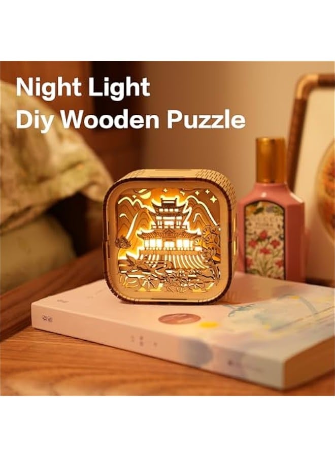 جيني احجية خشبية ثلاثية الابعاد للبالغين والاطفال، 3 اوضاع اضاءة LED، لعبة للاطفال تصنعها بنفسك، هدايا ذات مغزى للاطفال من سن 6 و7 و8 و9 و10 و11 و12 و13 للاولاد والبنات، لون اساسي للأشجار، L0106P - Image 2