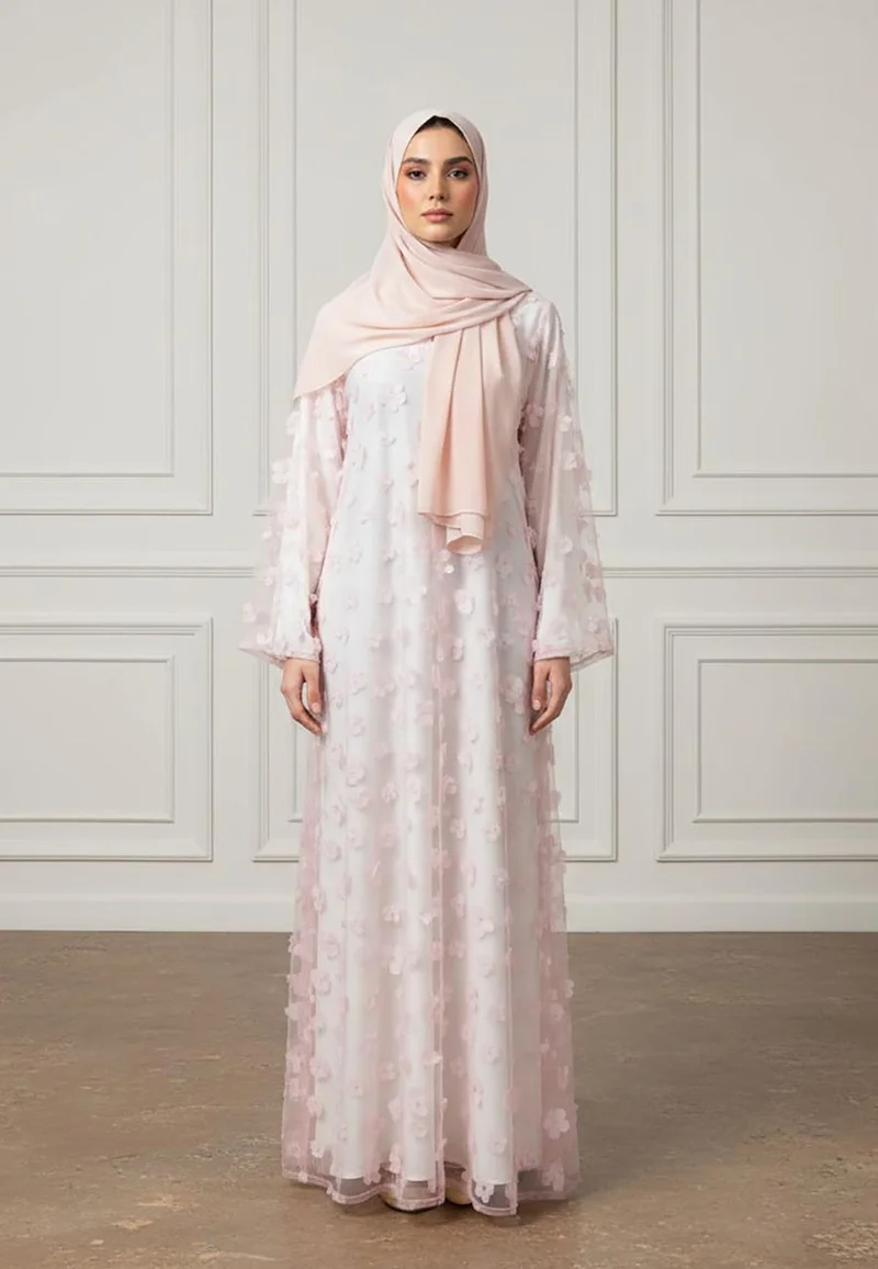 NUKHBAA Enchanted Floral Tulle Abaya-2P896
