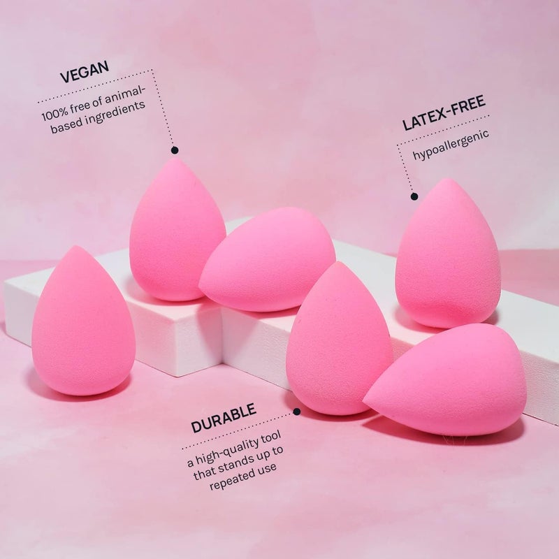 FUIN 6 Pcs Collection Makeup Sponge Set - Latex Free & High-definition Super Soft Makeup Blender - Beveled Shape (Pink) - Image 3