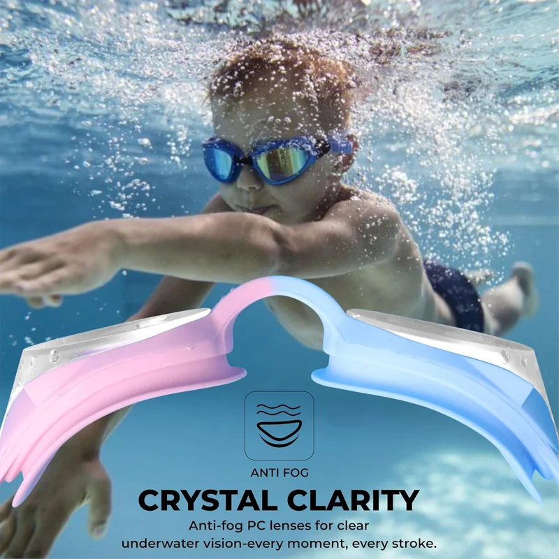 نيفيا Nivia Kiddies Jr. 2.0 Swimming Goggles for Kids - Anti Fog, UV Protection, Comfort Fit - Pink/Blue