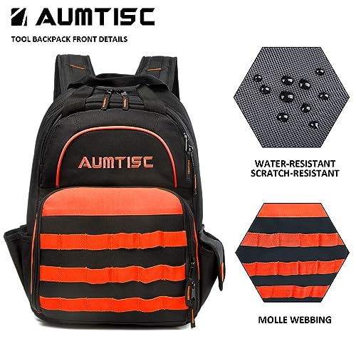AUMTISC Tool Bag Backpack for Men, Heavy-Duty Tools Storage Organizer Work Bags Backpack for Construction Jobsite, Electrician, Industrial, Repairman, and HVAC Techs, Orange - Image 4