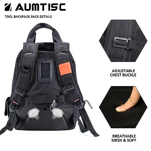 AUMTISC Tool Bag Backpack for Men, Heavy-Duty Tools Storage Organizer Work Bags Backpack for Construction Jobsite, Electrician, Industrial, Repairman, and HVAC Techs, Orange - Image 5