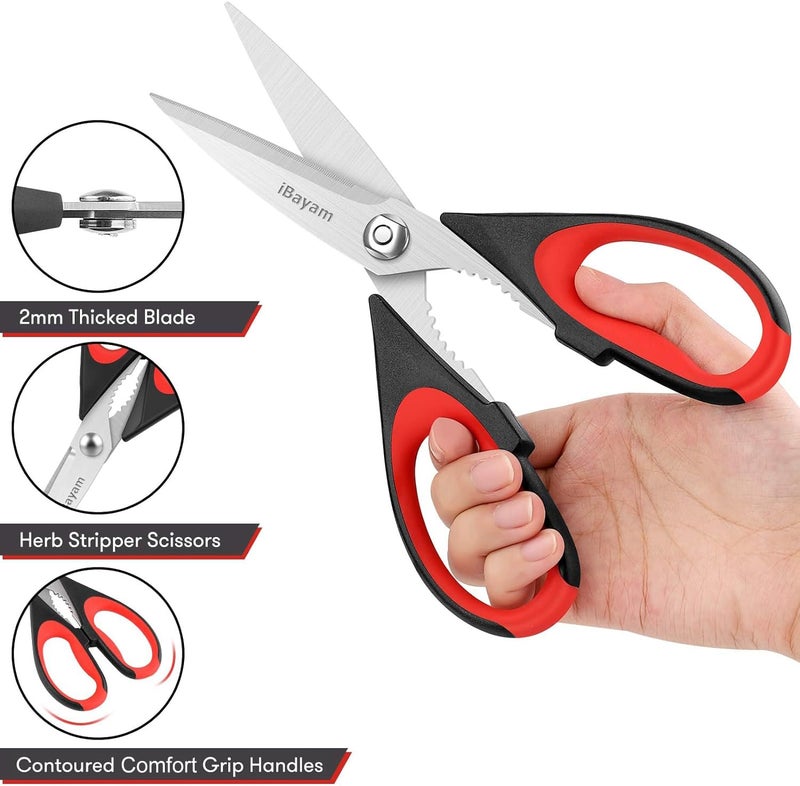 iBayam 3-Pack 8.5"Kitchen Scissors All Purpose Heavy Duty with Protective Sheath, Soft Grip Comfort Handle, Dishwasher Safe Kitchen Utensils Gadgets Set, Stainless Cooking Meat Poultry Food Shears - Image 4