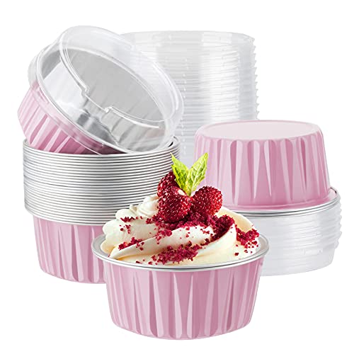 EUSOAR Disposable Foil Ramekins with Lids 30pcs 5oz 125ml Aluminum Foil Muffin Liners Cupcake Baking Cups Mini Pie Pans Disposable Foil Baking Cups Containers for Creme Brulee or Cupcake