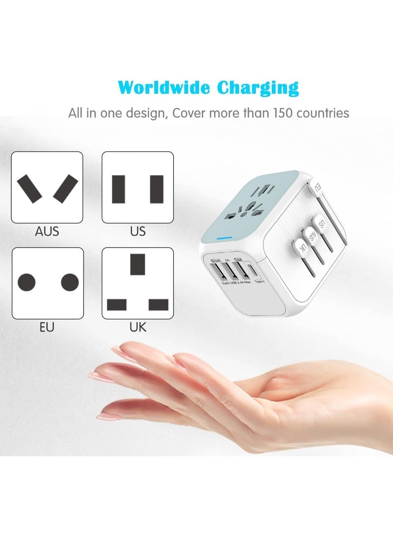 Universal Travel Adapter, Worldwide Travel Plug Adapter - White, with High Speed 2.4A 3USB  3.0A Type-C Wall Outlet Adaptor Charger, International Power Adapter - Image 5
