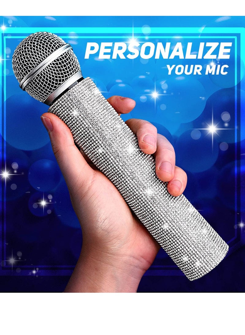 SYOSI Silver Mic Handle Cover Sparkly Rhinestone Sleeve for Wired Wireless Microphones and Universal Cordless Mic Eyes Catching Rhinestones Colored Handle Sleeve for Show Tour Mic NOT Included - Image 2