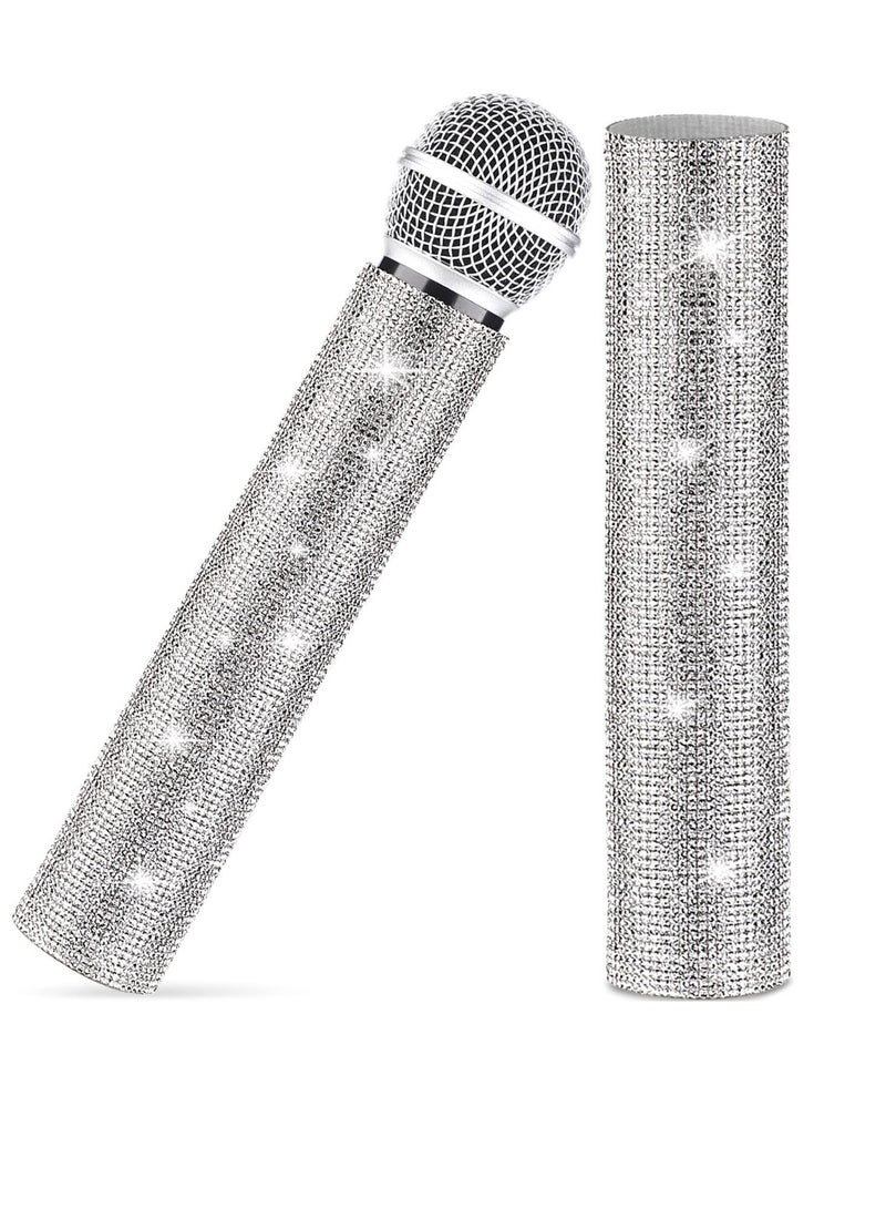 SYOSI Silver Mic Handle Cover Sparkly Rhinestone Sleeve for Wired Wireless Microphones and Universal Cordless Mic Eyes Catching Rhinestones Colored Handle Sleeve for Show Tour Mic NOT Included - Image 1