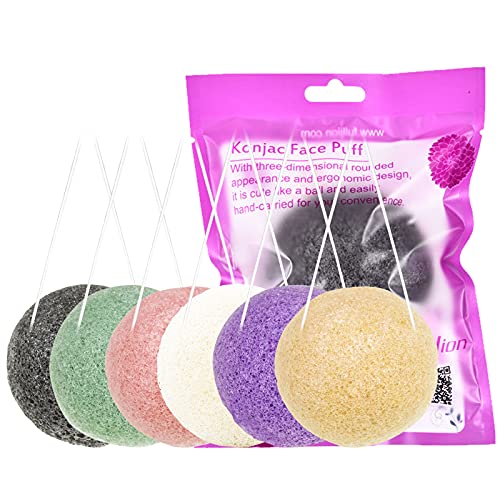 findTop 6 Pack Natural Konjac Facial Sponges findTop 6 Colors Konjac Exfoliating Facial Sponge Set for Gentle Face Cleansing and Exfoliation Charcoal Turmeric French Green White Pink Purple - Image 5