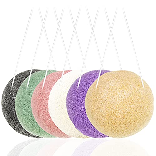 findTop 6 Pack Natural Konjac Facial Sponges findTop 6 Colors Konjac Exfoliating Facial Sponge Set for Gentle Face Cleansing and Exfoliation Charcoal Turmeric French Green White Pink Purple - Image 2