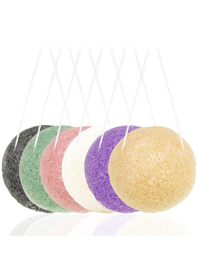 findTop 6 Pack Natural Konjac Facial Sponges findTop 6 Colors Konjac Exfoliating Facial Sponge Set for Gentle Face Cleansing and Exfoliation Charcoal Turmeric French Green White Pink Purple - Image 3