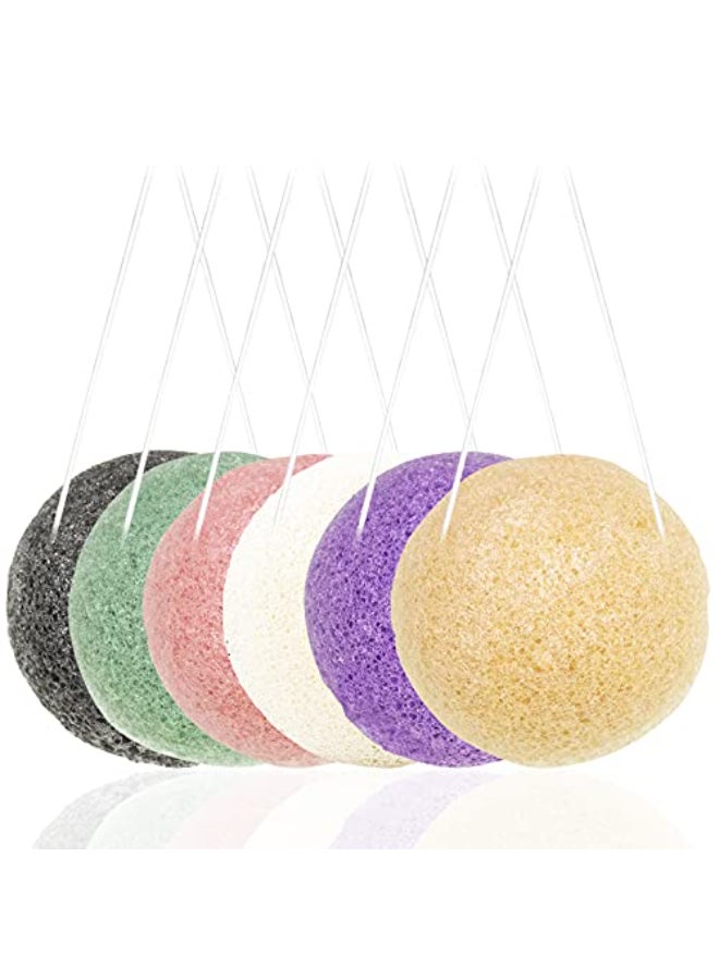 findTop 6 Pack Natural Konjac Facial Sponges findTop 6 Colors Konjac Exfoliating Facial Sponge Set for Gentle Face Cleansing and Exfoliation Charcoal Turmeric French Green White Pink Purple - Image 1