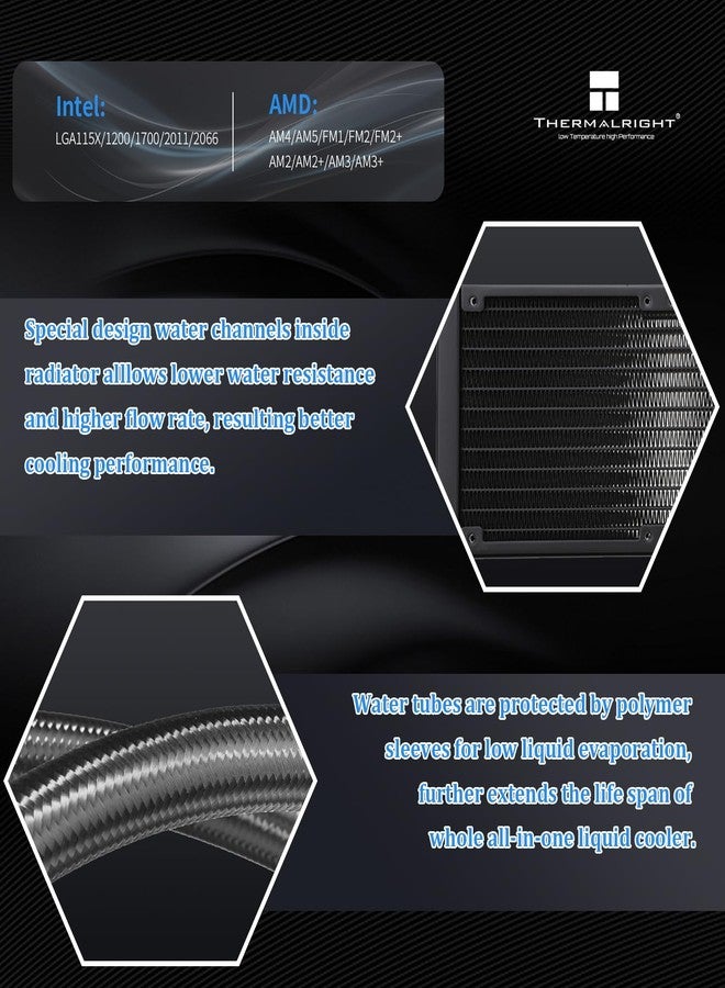 ثيرمالرايت مبرد مائي لوحدة المعالجة المركزية Thermalright Aqua Elite 240 ARGB، مزود بمراوح PWM مزدوجة، بسرعة 1550 دورة في الدقيقة، متوافق مع معالجات AMD/AM4/AM5 و Intel LGA1150/1151/1155/1156/1200/2011/1700/1851 (AE240 ARGB) - Image 3